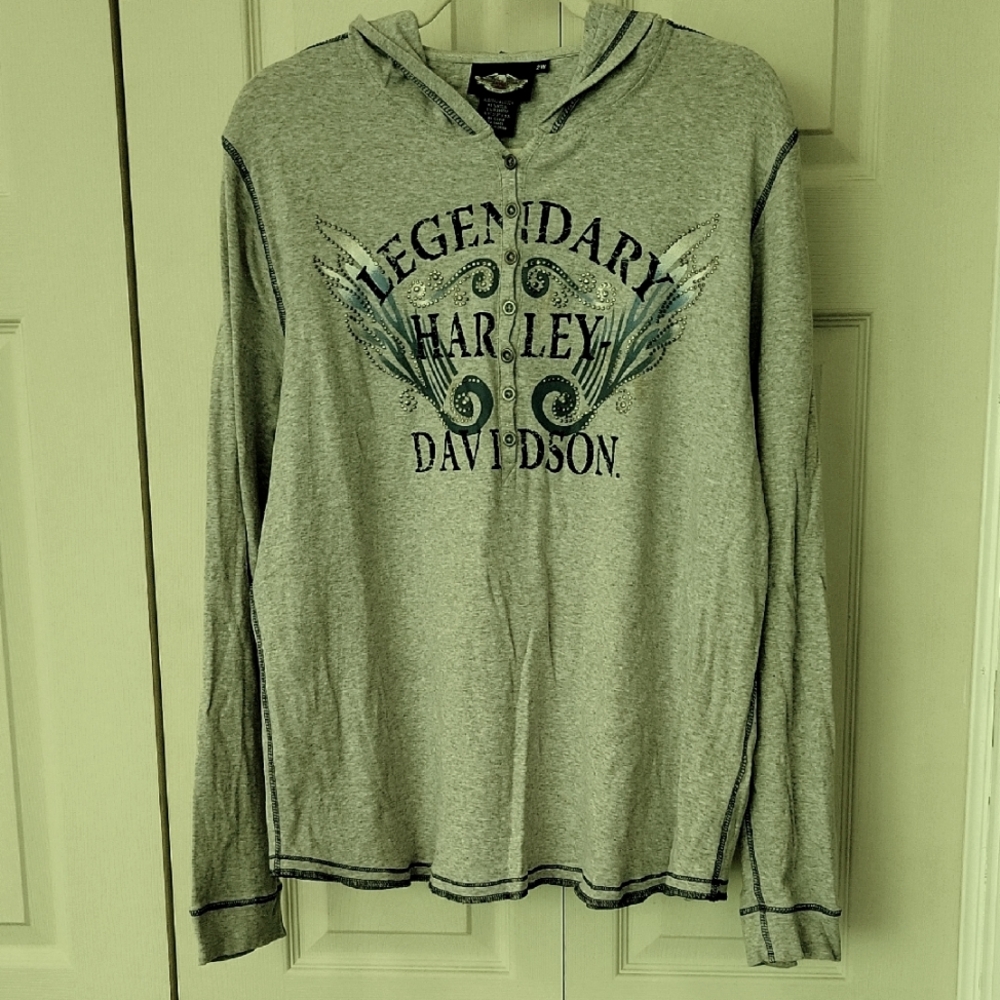 Harley Davidson Womens Gray/Blue Lightweight Hoodie
